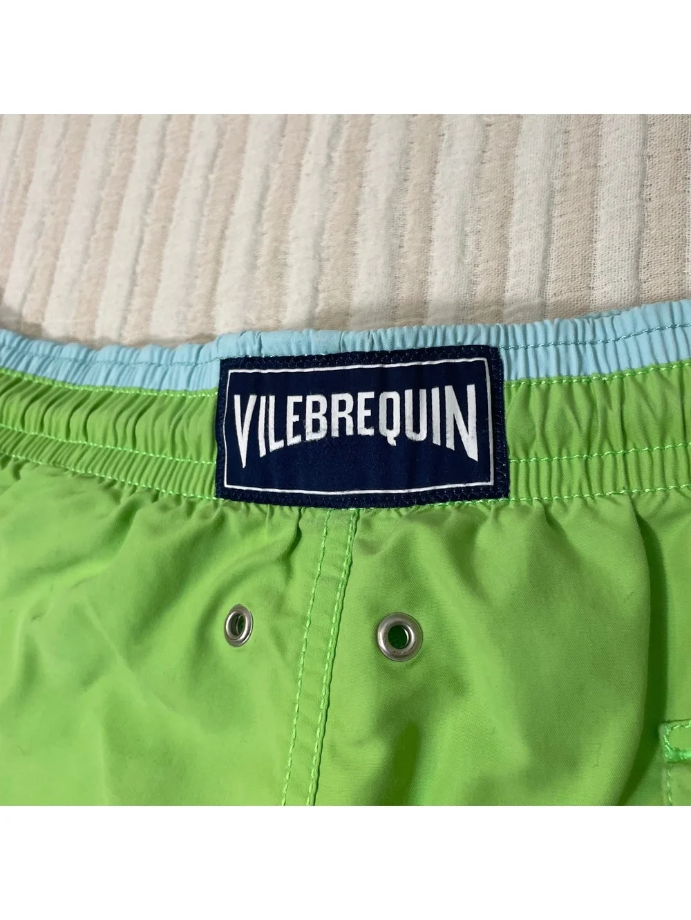 Vilebrequin Men's Green And Teal Swim Trunks with Turtle Embroidery